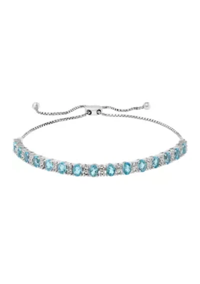 Blue Topaz and White Sapphire Bolo Bracelet in Sterling Silver