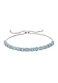 Blue Topaz and White Sapphire Bolo Bracelet in Sterling Silver
