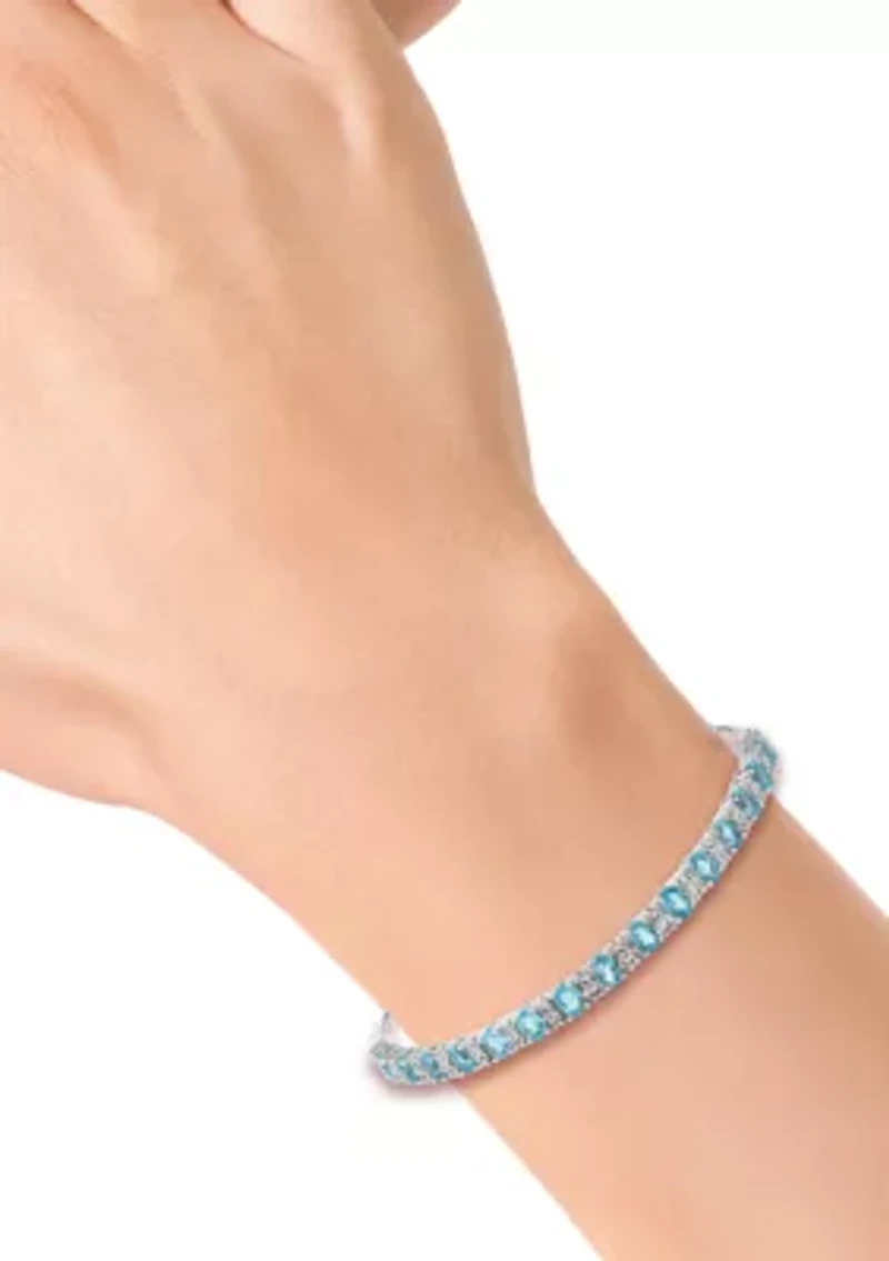 Blue Topaz and White Sapphire Bolo Bracelet in Sterling Silver