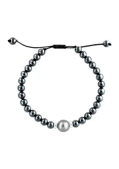 Sterling Silver Black/Tahitian Pearl, Hematite Adjustable Men's Bracelet