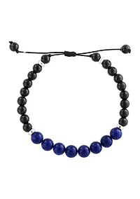 Sterling Silver Lapis Lazuli, Onyx Men's Adjustable Bracelet