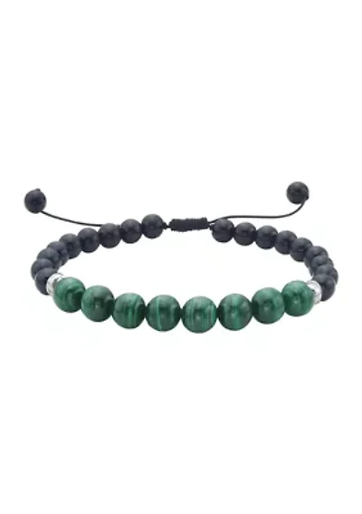 Sterling Silver Malachite, Onyx Men's Adjustable  Bracelet