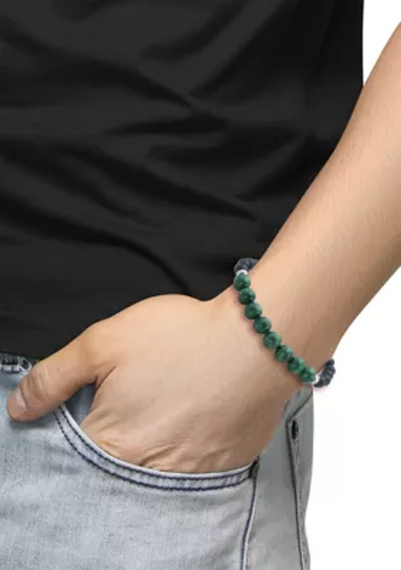 Sterling Silver Malachite, Onyx Men's Adjustable  Bracelet