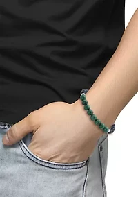 Sterling Silver Malachite, Onyx Men's Adjustable  Bracelet