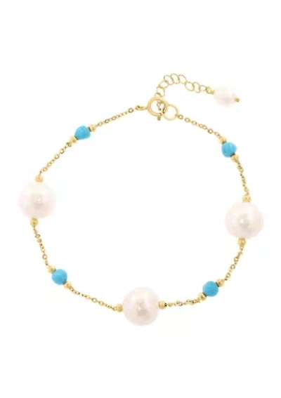 14K Yellow Gold Fresh Water Pearl Turquoise Bracelet