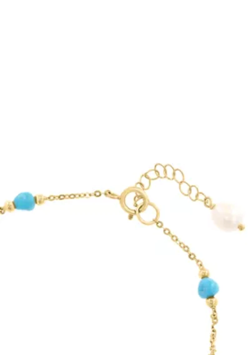 14K Yellow Gold Fresh Water Pearl Turquoise Bracelet