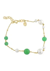 Freshwater Pearl Dyed Jade Beaded Bracelet in 14K Yellow Gold