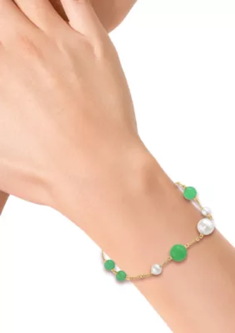 Freshwater Pearl Dyed Jade Beaded Bracelet in 14K Yellow Gold