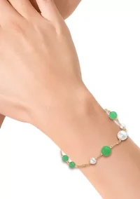 Freshwater Pearl Dyed Jade Beaded Bracelet in 14K Yellow Gold
