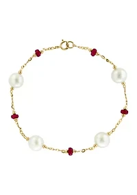 Fresh Water Pearl Ruby Bracelet in 14K Yellow Gold