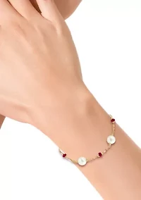 Fresh Water Pearl Ruby Bracelet in 14K Yellow Gold