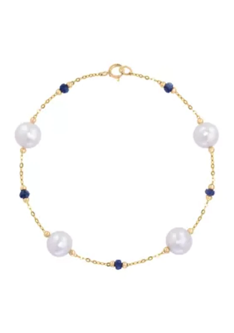 Freshwater Pearl and Sapphire Bracelet in 14K Yellow Gold