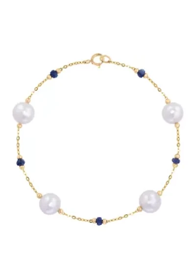 Freshwater Pearl and Sapphire Bracelet in 14K Yellow Gold