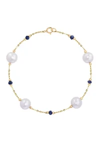 Freshwater Pearl and Sapphire Bracelet in 14K Yellow Gold