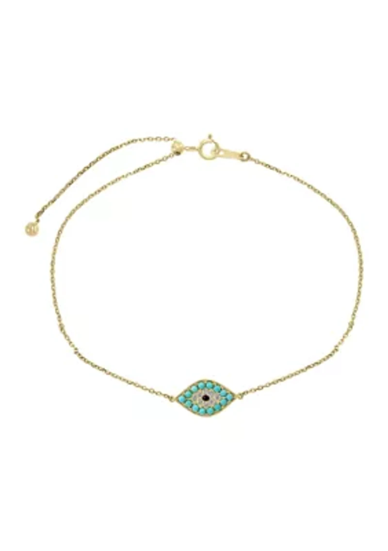 1/10 ct. t.w. Black and White Diamond and 1/3 ct. t.w. Turquoise Bracelet in 14K Yellow Gold