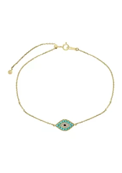 1/10 ct. t.w. Black and White Diamond and 1/3 ct. t.w. Turquoise Bracelet in 14K Yellow Gold