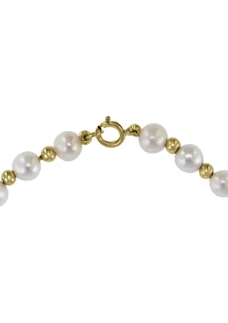 14K Yellow Gold Freshwater Pearl and Gold Bead 7.5 Inch Bracelet