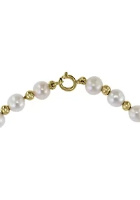  14K Yellow Gold Freshwater Pearl and Gold Bead 7.5 Inch Bracelet