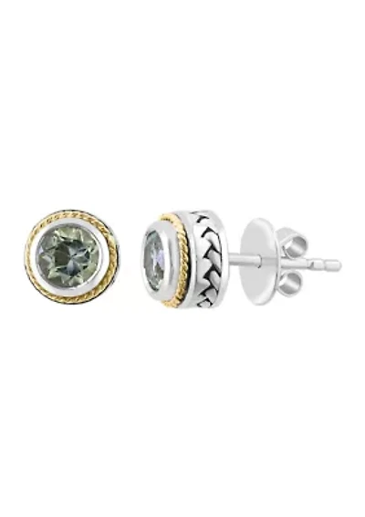 Sterling Silver/18K Yellow Gold Green Amethyst Earrings