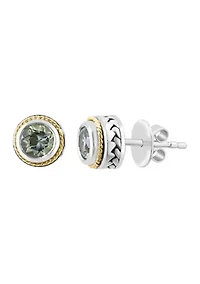 Sterling Silver/18K Yellow Gold Green Amethyst Earrings
