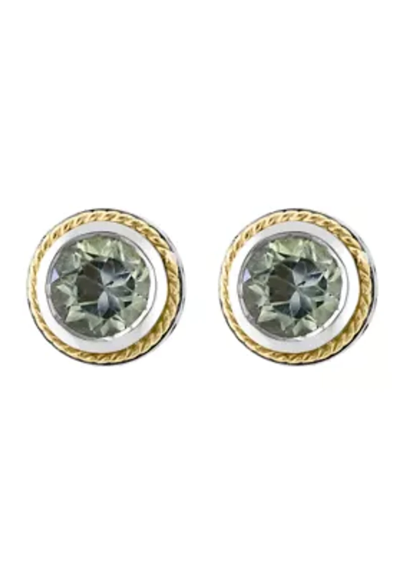 Sterling Silver/18K Yellow Gold Green Amethyst Earrings