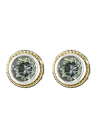 Sterling Silver/18K Yellow Gold Green Amethyst Earrings