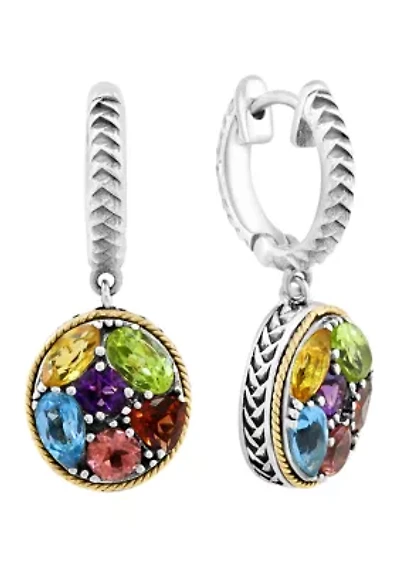 Amethyst, Blue Topaz, Citrine, Garnet, Pink Tourmaline, Peridot Earrings in 18K Yellow Gold and Sterling Silver