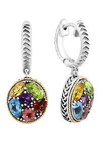 Amethyst, Blue Topaz, Citrine, Garnet, Pink Tourmaline, Peridot Earrings in 18K Yellow Gold and Sterling Silver
