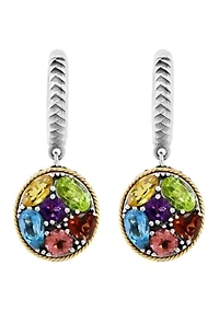 Amethyst, Blue Topaz, Citrine, Garnet, Pink Tourmaline, Peridot Earrings in 18K Yellow Gold and Sterling Silver