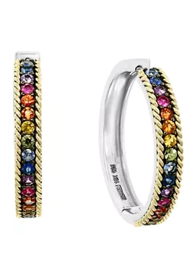 Sterling Silver 18K Gold Multi Sapphire Earrings