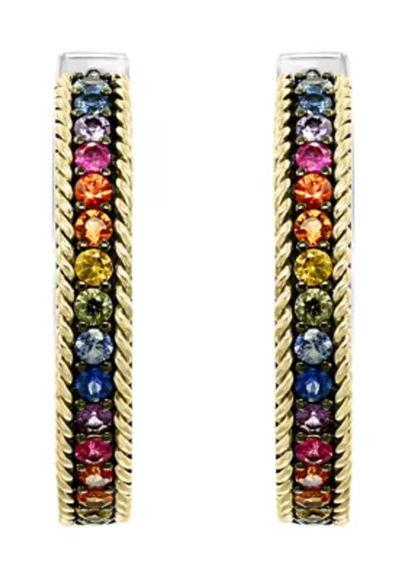 Sterling Silver 18K Gold Multi Sapphire Earrings