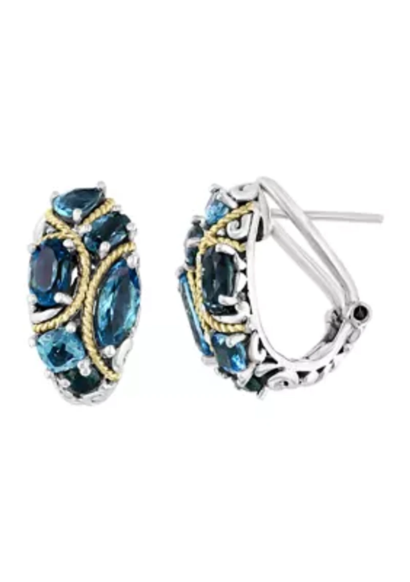 Sterling Silver/18K Yellow Gold Blue Topaz and London Blue Topaz Earrings