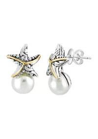 Freshwater Pearl Starfish Earrings in 18K Yellow Gold Over Sterling Silver