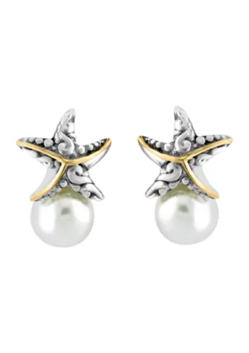 Freshwater Pearl Starfish Earrings in 18K Yellow Gold Over Sterling Silver