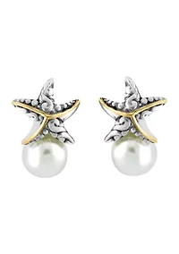 Freshwater Pearl Starfish Earrings in 18K Yellow Gold Over Sterling Silver