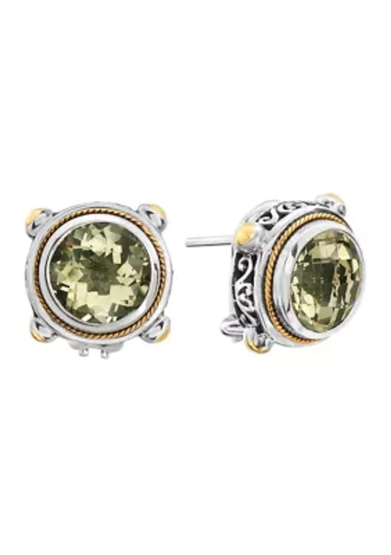 Sterling Silver/18K Yellow Gold Green Amethyst Earrings 