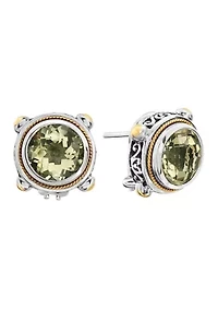 Sterling Silver/18K Yellow Gold Green Amethyst Earrings 