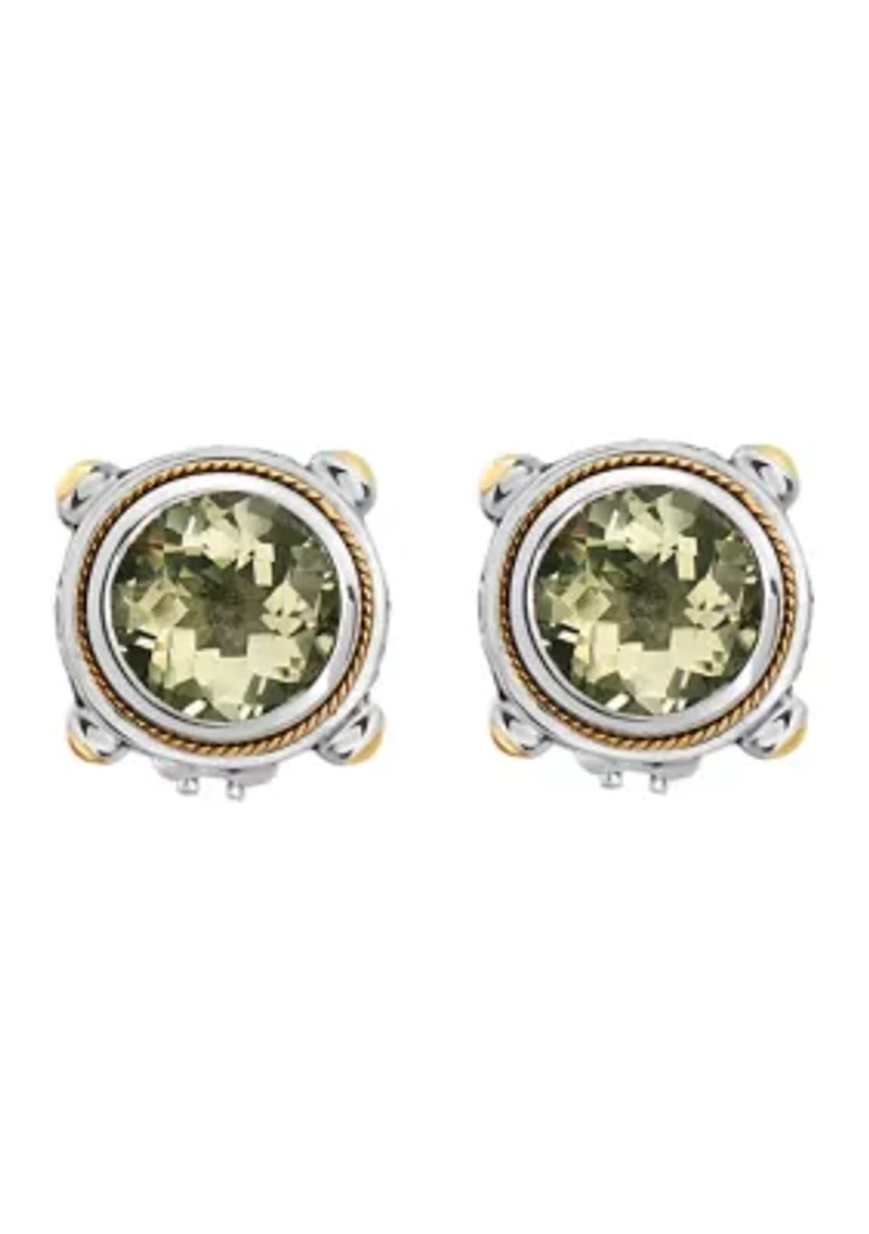 Sterling Silver/18K Yellow Gold Green Amethyst Earrings 