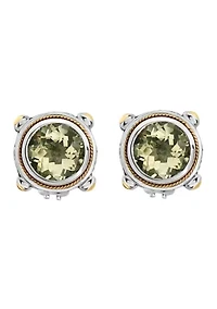 Sterling Silver/18K Yellow Gold Green Amethyst Earrings 