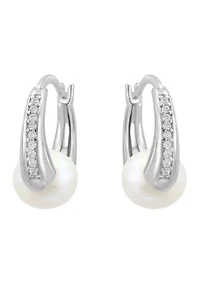Sterling Silver Freshwater Pearl and Zircon Earrings
