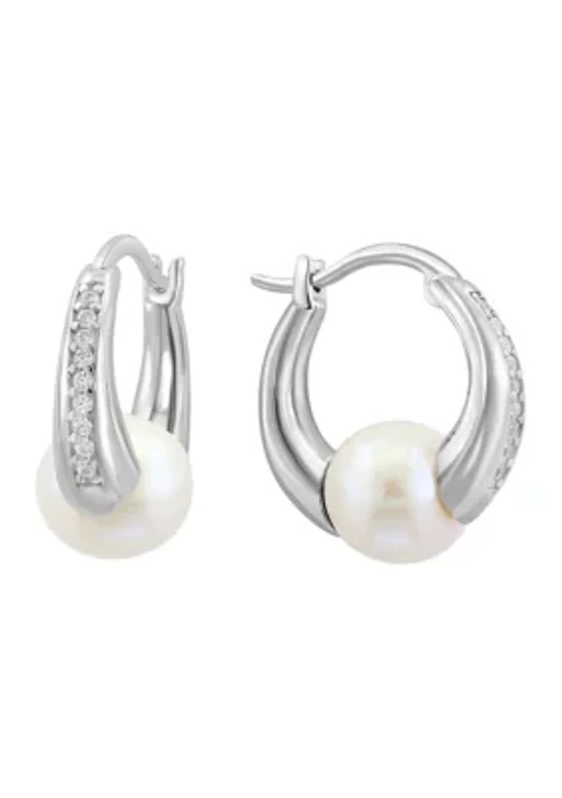 Sterling Silver Freshwater Pearl and Zircon Earrings