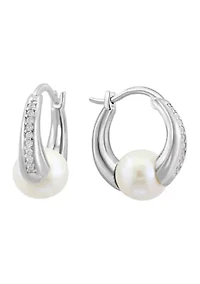 Sterling Silver Freshwater Pearl and Zircon Earrings