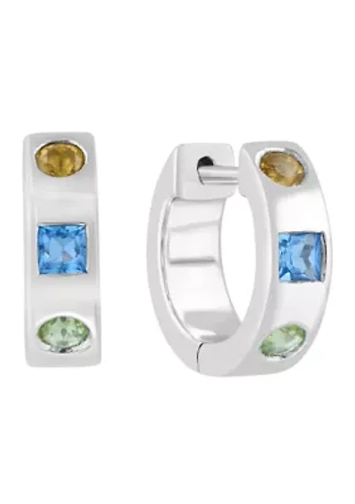 Blue Topaz, Citrine, Peridot Earrings in Sterling Silver