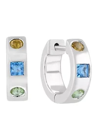 Blue Topaz, Citrine, Peridot Earrings in Sterling Silver