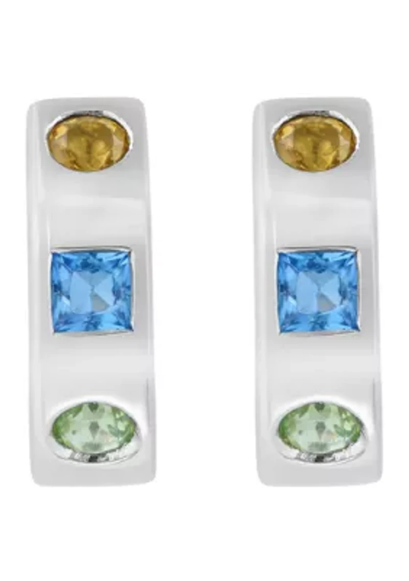 Blue Topaz, Citrine, Peridot Earrings in Sterling Silver