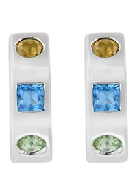 Blue Topaz, Citrine, Peridot Earrings in Sterling Silver