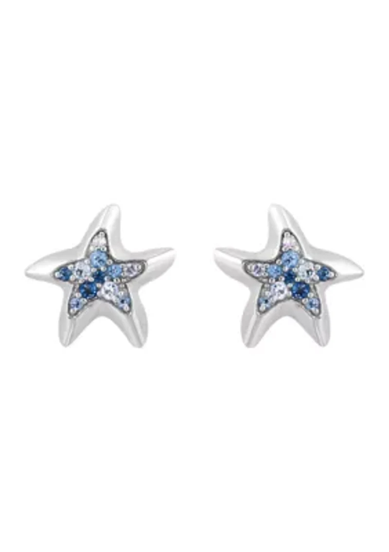 Sterling Silver Blue Topaz Starfish Earrings