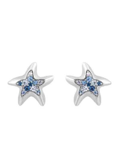 Sterling Silver Blue Topaz Starfish Earrings