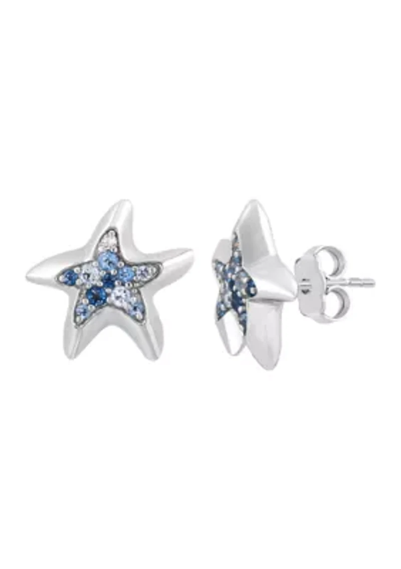 Sterling Silver Blue Topaz Starfish Earrings