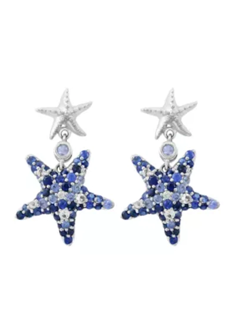 Sapphire Star Earrings in Sterling Silver